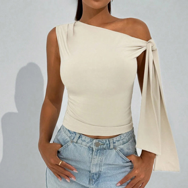 Women's  One Off The Shoulder Tops Asymmetrical Neck Tie Shoulder Going Out Shirt 