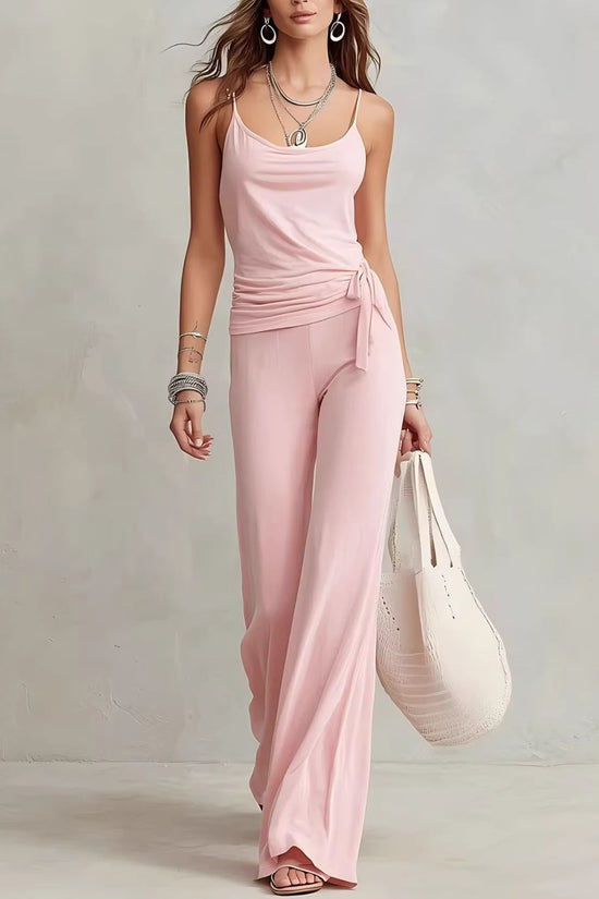Women's Solid Color Sleeveless Top And Pants Set 