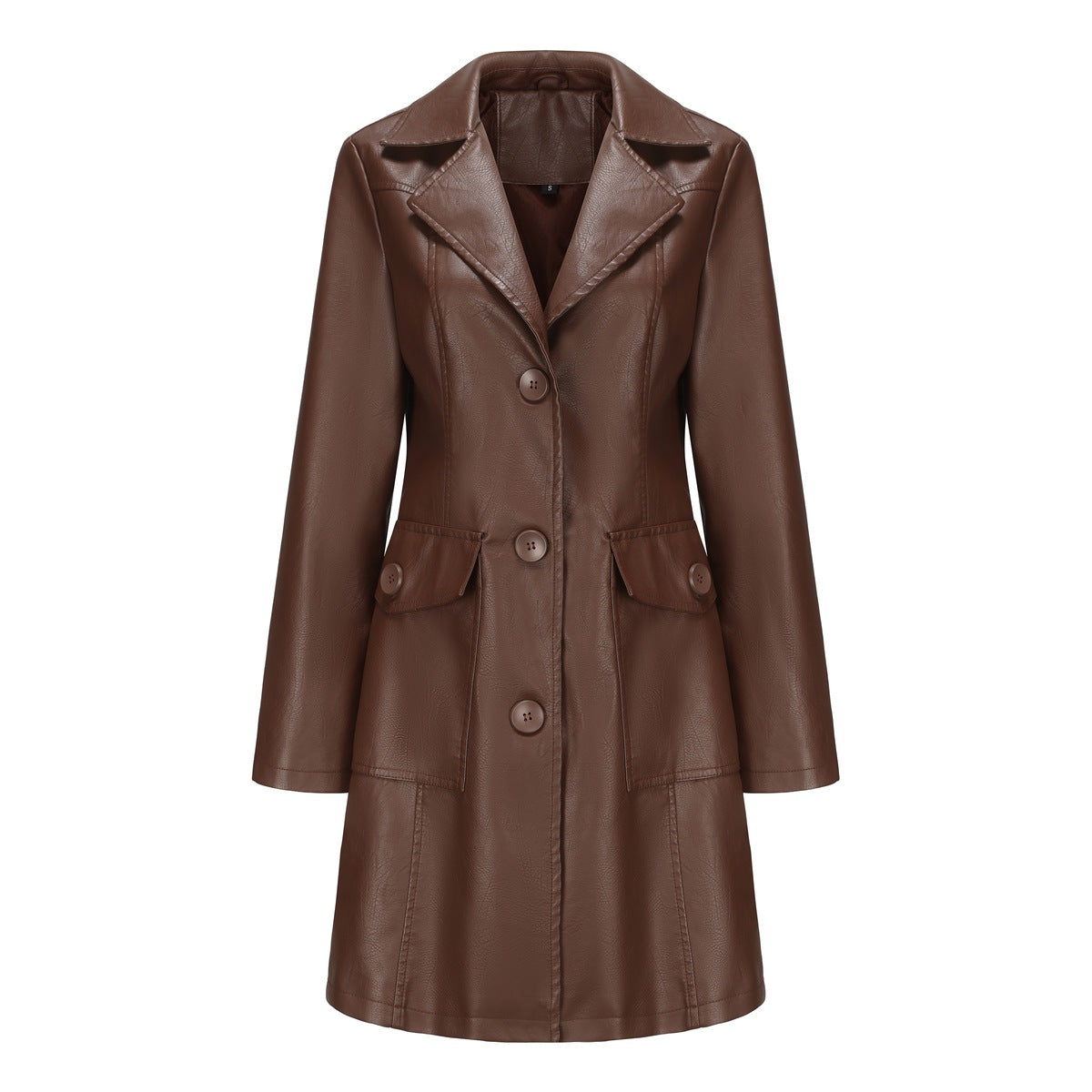 Long Leather Trench Coat Fashionable Outerwear For Women 