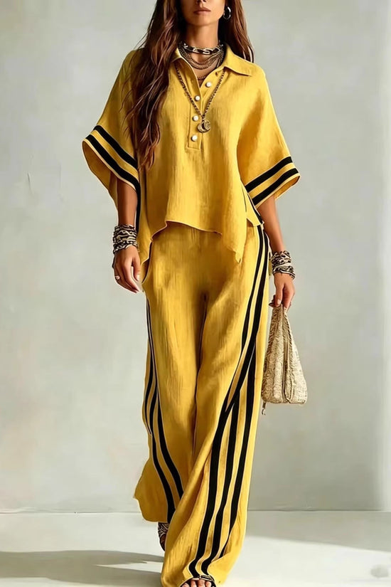 Womens Clothing Short-Sleeve Shirt And Loose Pants Two-Piece Set 