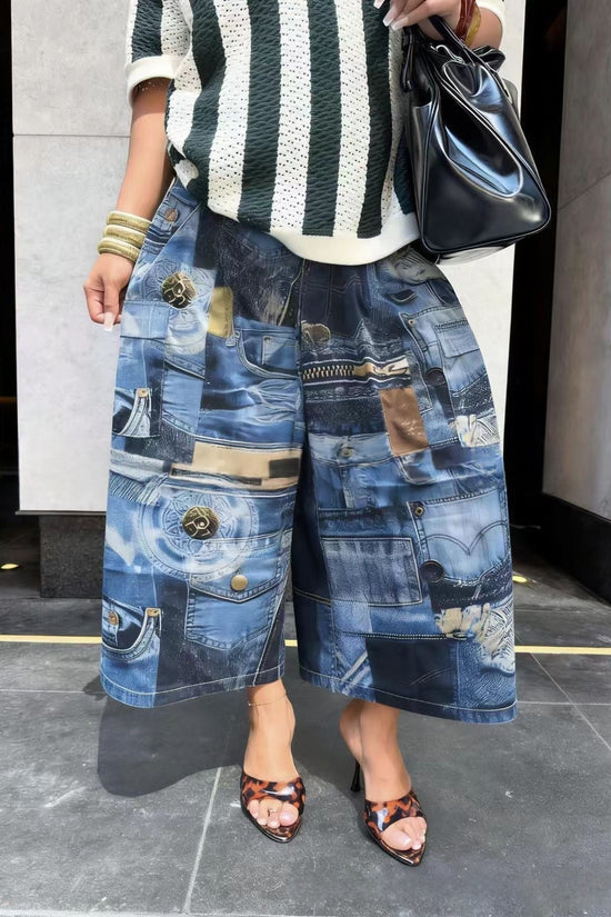 Fashionable Casual Camouflage Workwear-style Loose Wide-leg Pants 