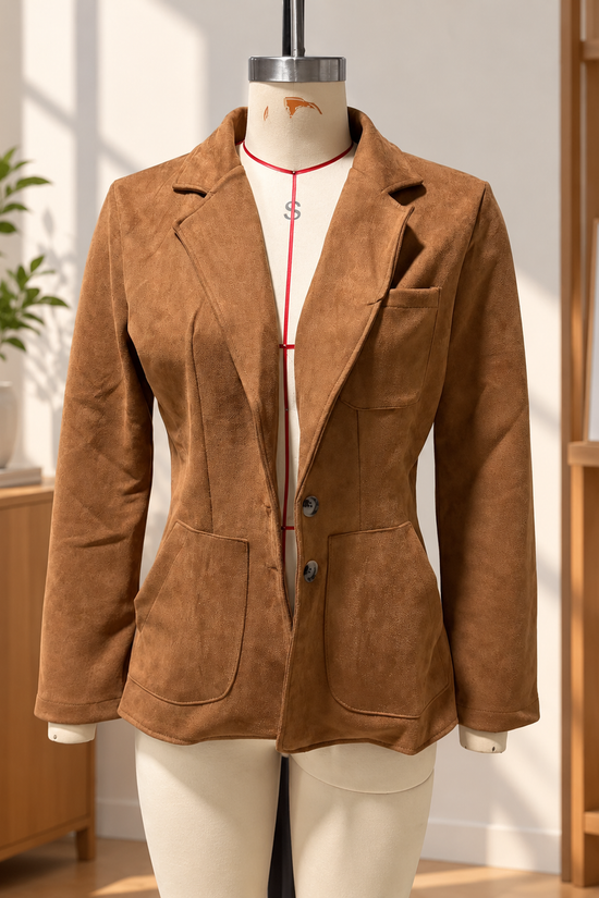 Women's Loose-Fit Faux-Suede Lapel Blazer 