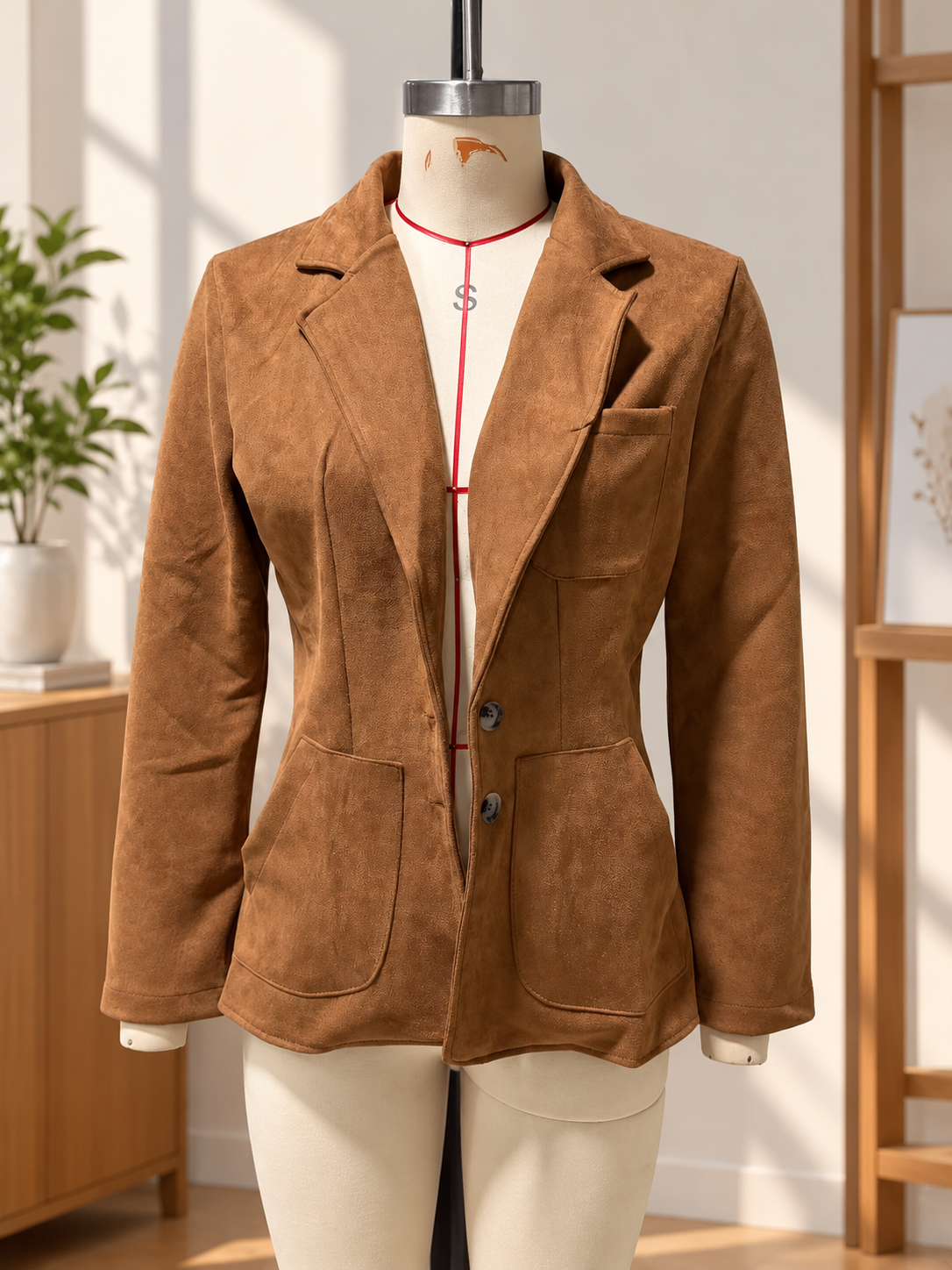 Women's Loose-Fit Faux-Suede Lapel Blazer 