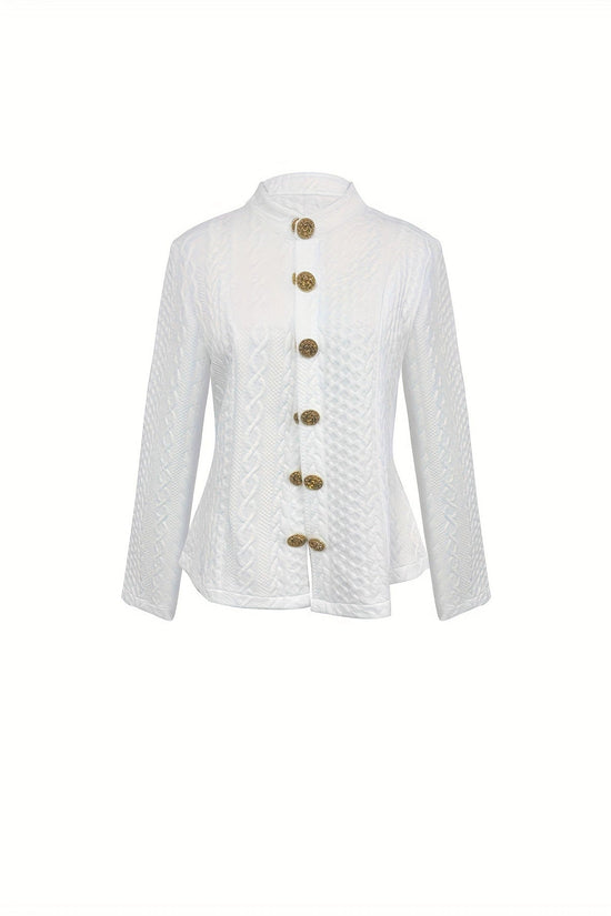Women's Fashionable Solid Color Textured Fabric Stand Up Collar Jacket 