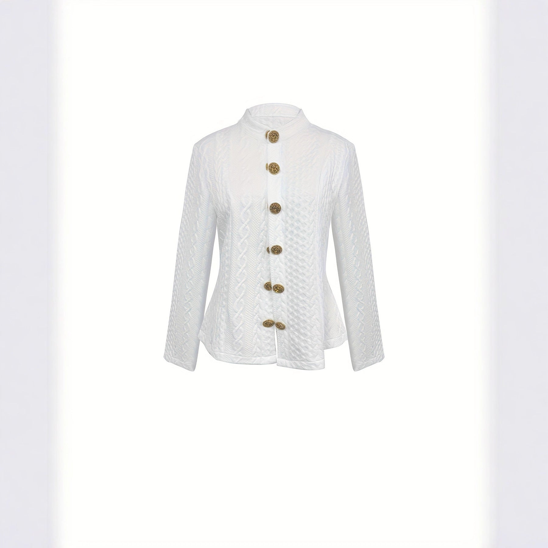 Women's Fashionable Solid Color Textured Fabric Stand Up Collar Jacket 
