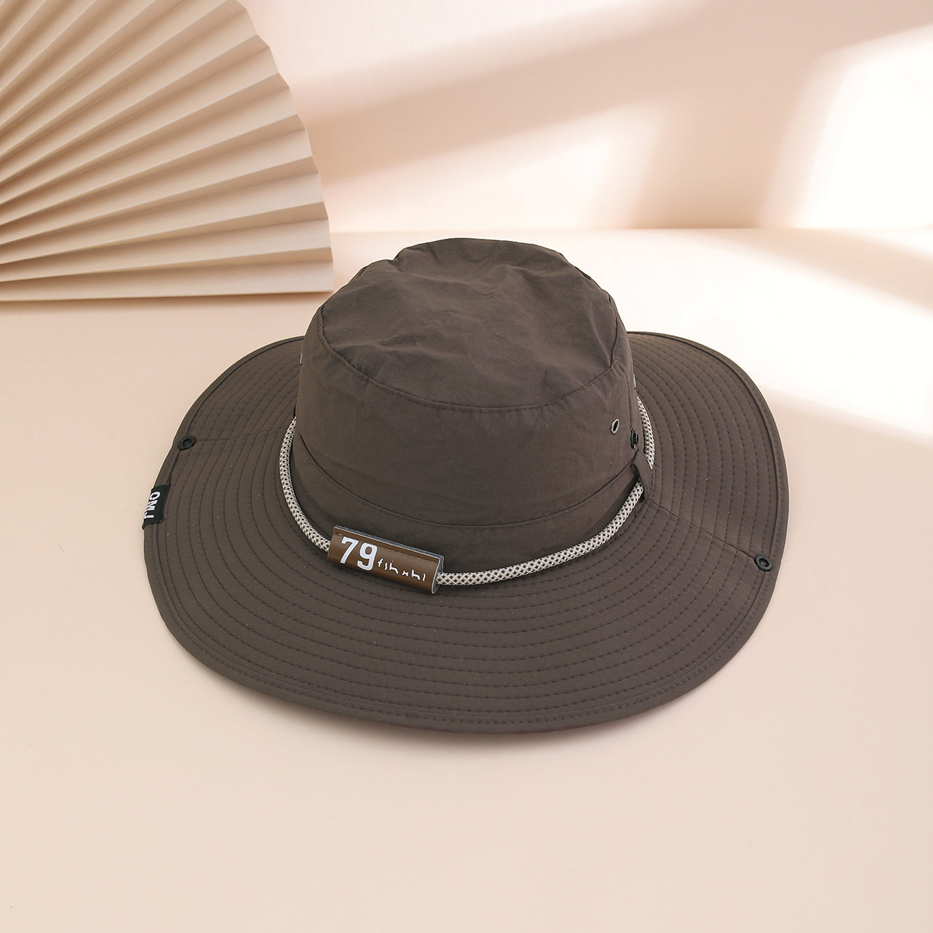 Plain-color Letter-pattern Leather Sun-protective Wide-brimmed Sunshade Outdoor Simple Style Fisherman Hat For Daily Commuting, Fishing, Mountain Climbing 