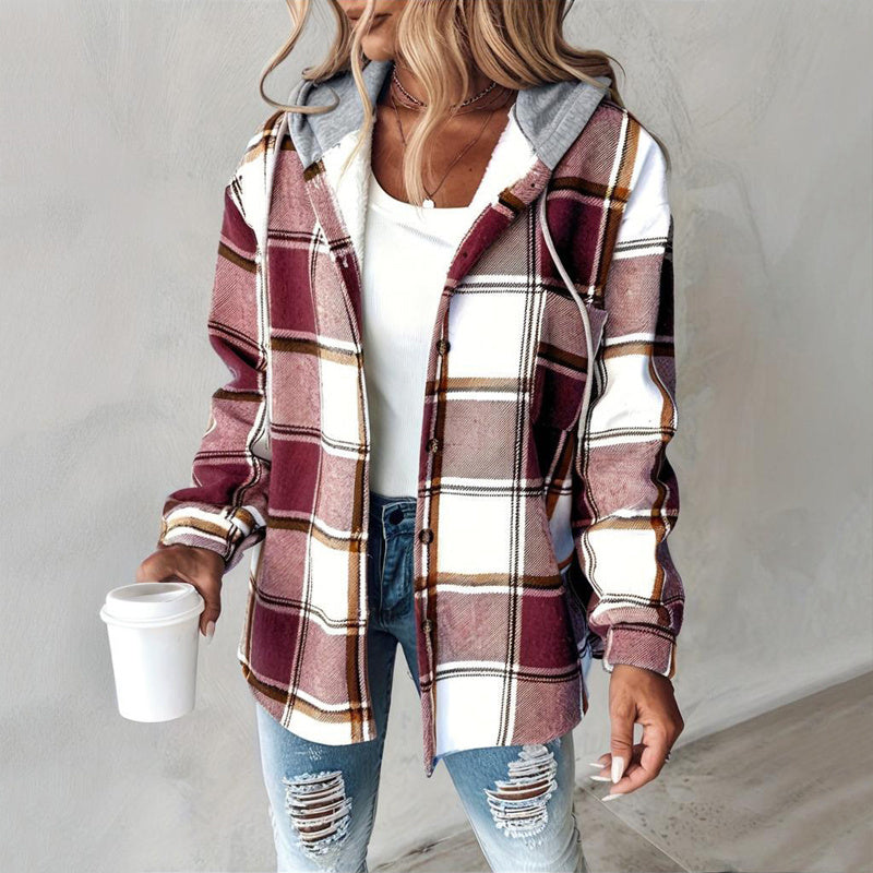Plaid Drawstring Hoodie Shirt CJ US