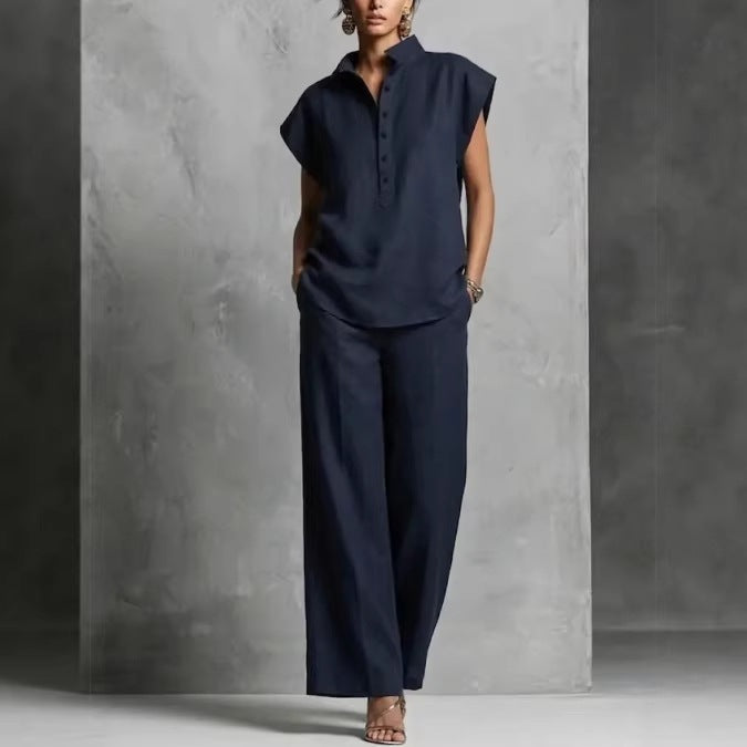 Women's Casual Cardigan Short-Sleeve Pants Set 