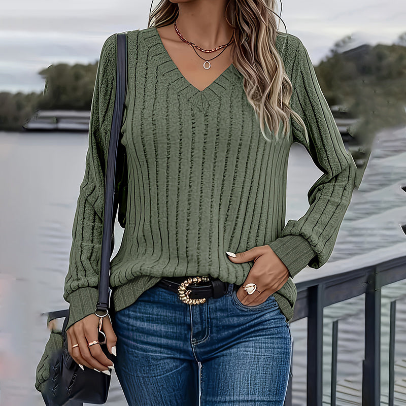 Women's Long Sleeve Blouses Shirts With Ribbed Knit Work Office Basic Tops CJ US