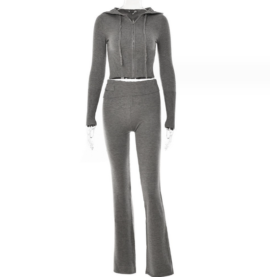 Long Sleeve Sweater & High Waist Long Pants Set | ladies long sweaters