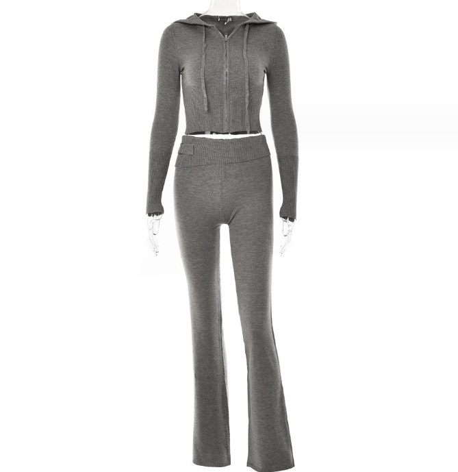 Long Sleeve Sweater & High Waist Long Pants Set | ladies long sweaters