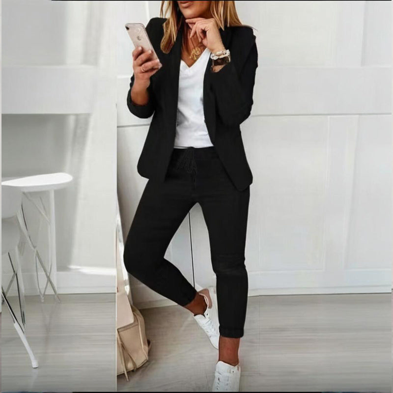Women’s Notch-Lapel Blazer & Drawstring Pants Suit Set CJ US