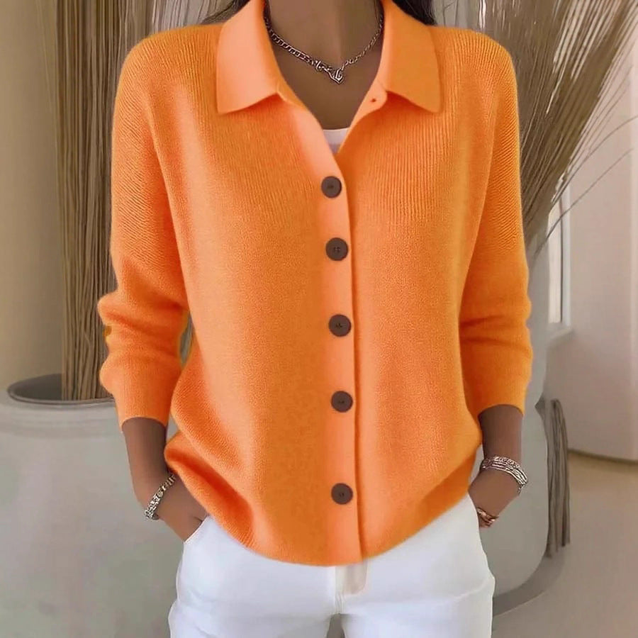 Button-knitted Lapel Sweater Cardigan Coat For Women 