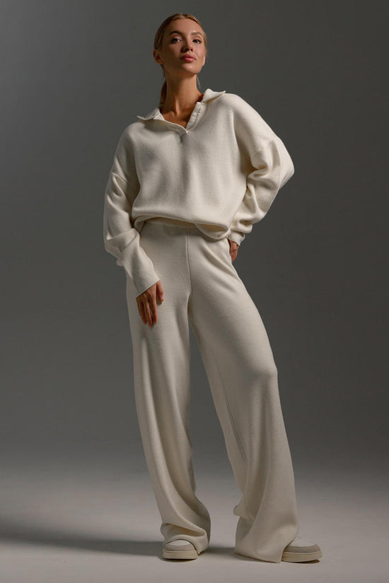 Fall Winter Two Piece Set Women's Simple Loose Solid Color Collar Sweater Set Fashion Casual Sport Wear Set 