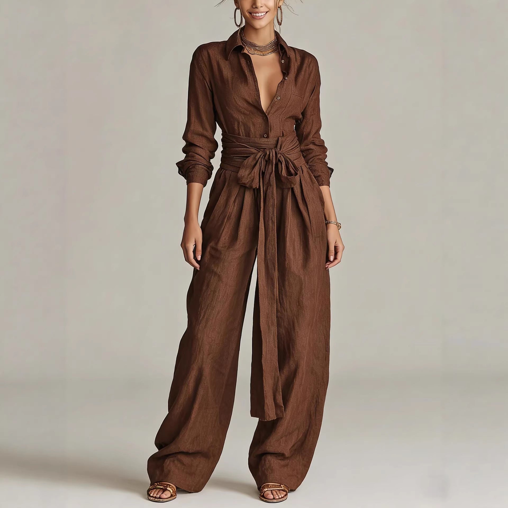 Solid-color High-waisted Short-sleeve Pants Fashion Casual Set 