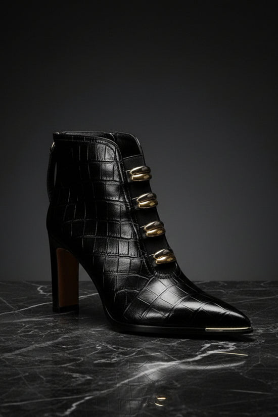 Womens Pointed-toe Chunky-heel Ultra-high Short Boots 
