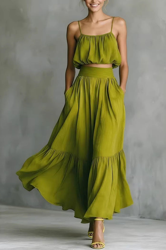 Two-piece High-waist Flared Skirt Set 