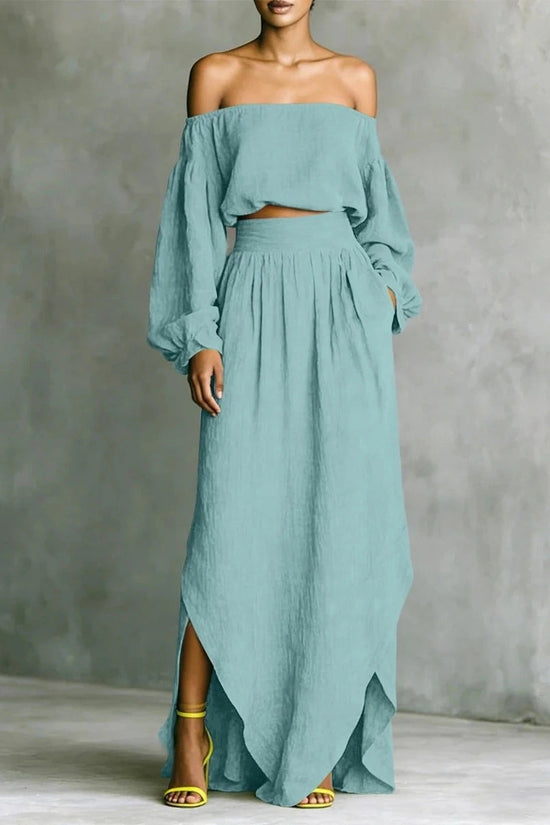 Casual Off-shoulder Top And An Asymmetrical Skirt Two Pieces 