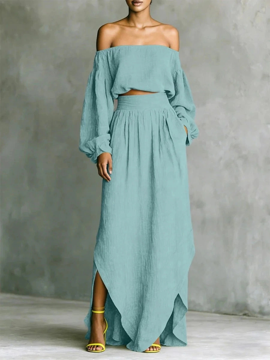 Casual Off-shoulder Top And An Asymmetrical Skirt Two Pieces 