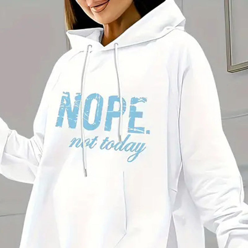 Women's Casual 2-Piece Set Solid Color Leggings & Letter Print Pocket Drawstring Hooded Sweatshirt With Split Hem Spring Fall Fashion Outfit CJ US