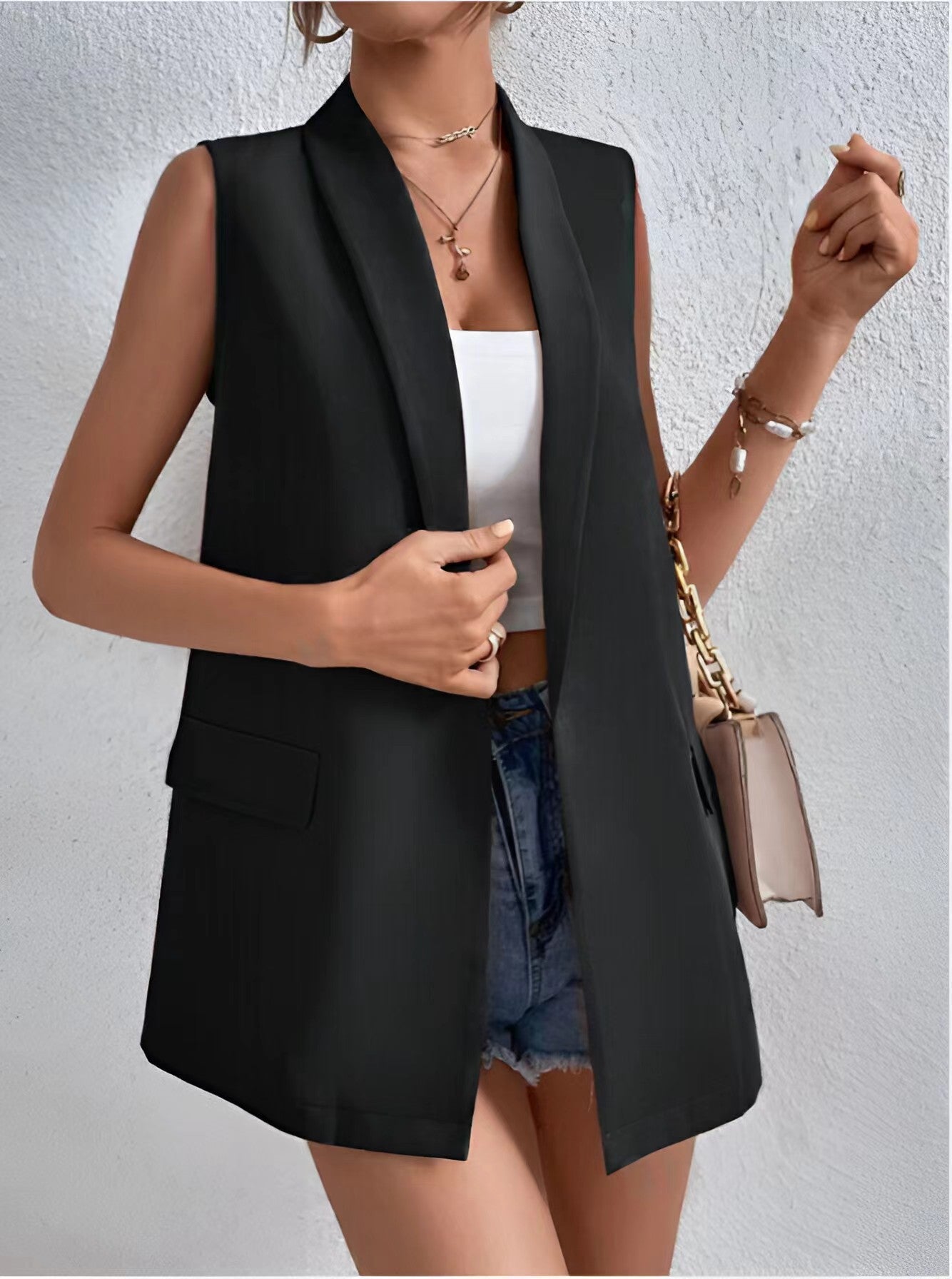 Collar Mid-length Casual Temperament Commute Suit Vest Without Buckle 