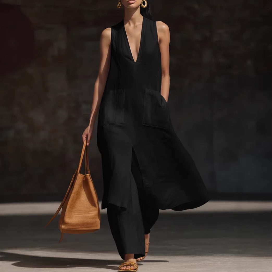 Casual New Style V-Neck Sleeveless Dress Set 