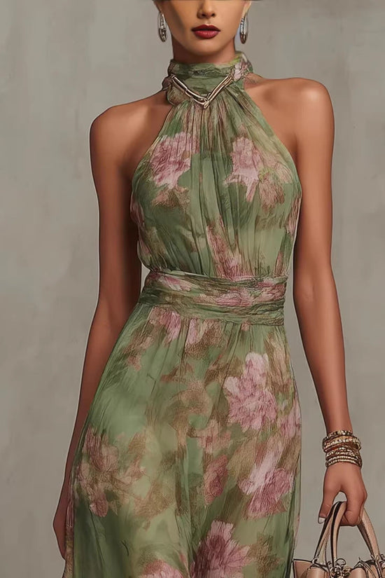Wrinkled hip bag mesh printed irregular slit letter suspender dress 