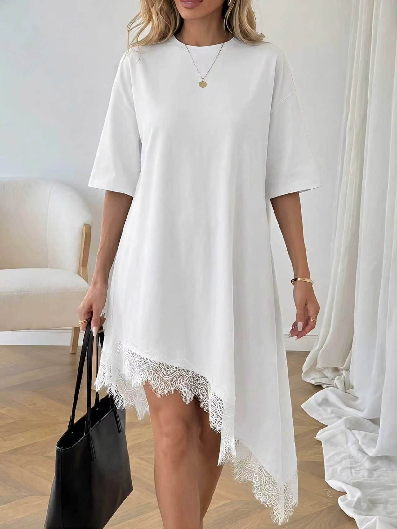 Women's Casual Solid Color Sexy Lace Trim Dress 