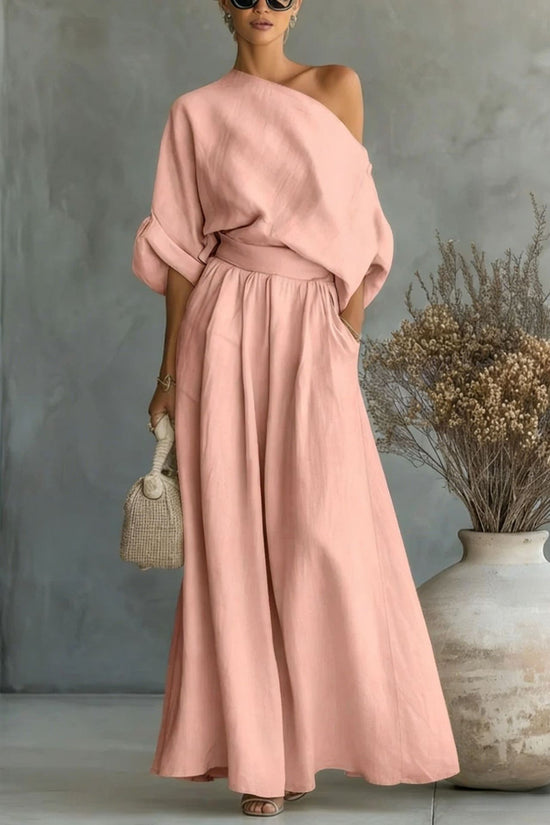 Cropped Off-shoulder Top And Pants Two-piece Set 