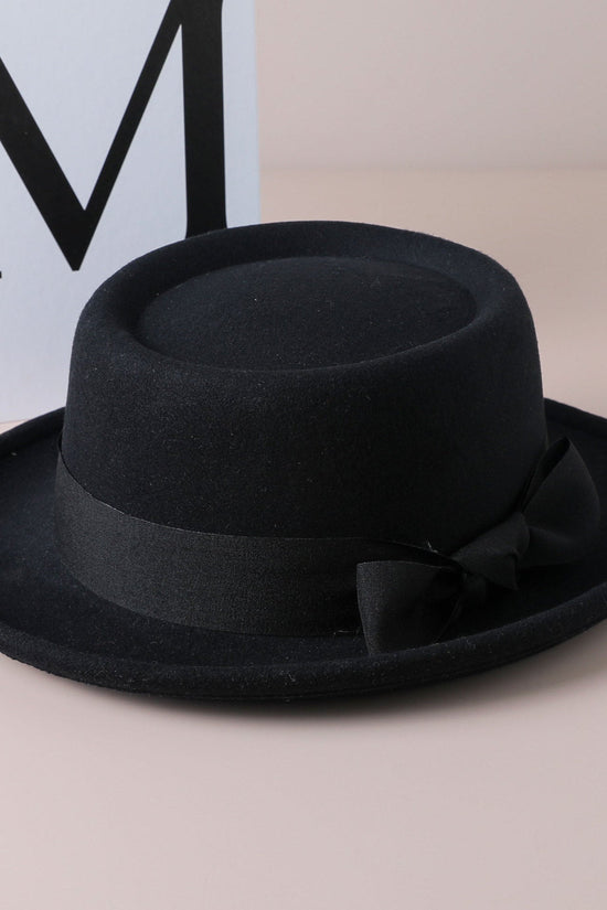 Vintage Bow British Retro Flat Top Hat for Women 