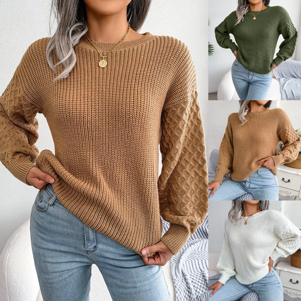 Autumn And Winter Casual Lantern Long Sleeve Knitted Sweater Women's Clothing CJ US