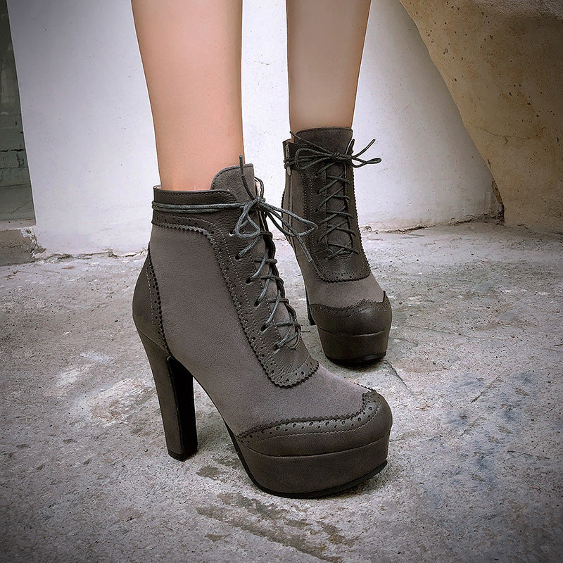 Women's Ultra-high Heel Round Toe Low-cut Martin Boots CJ