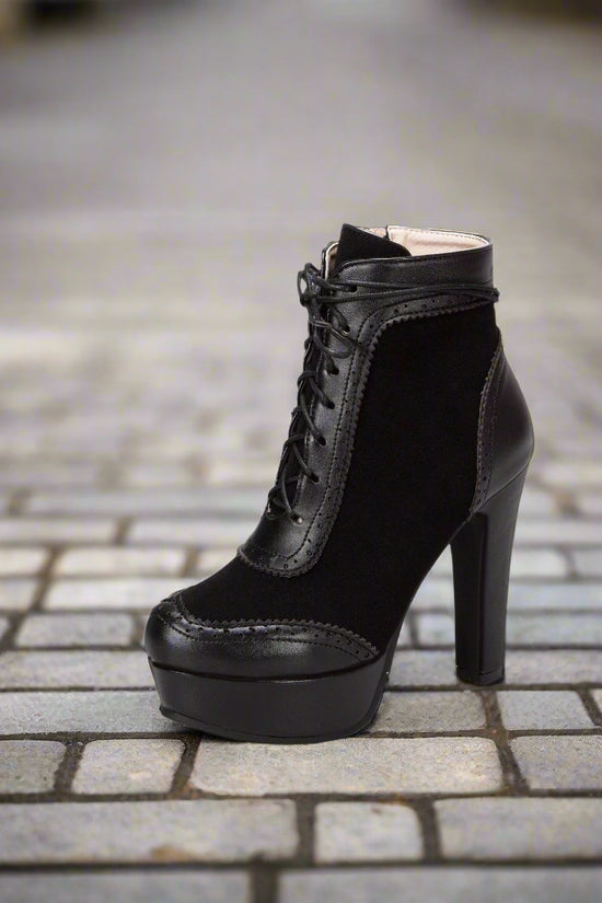 Women’s High Heel Martin Boots – Round Toe, Low-Cut Ultra Heel Fashion Booties CJ