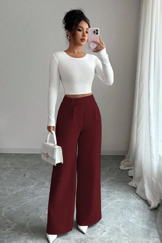Womens Solid-color Casual All-match Long Pants With A Waist Panel Seam 