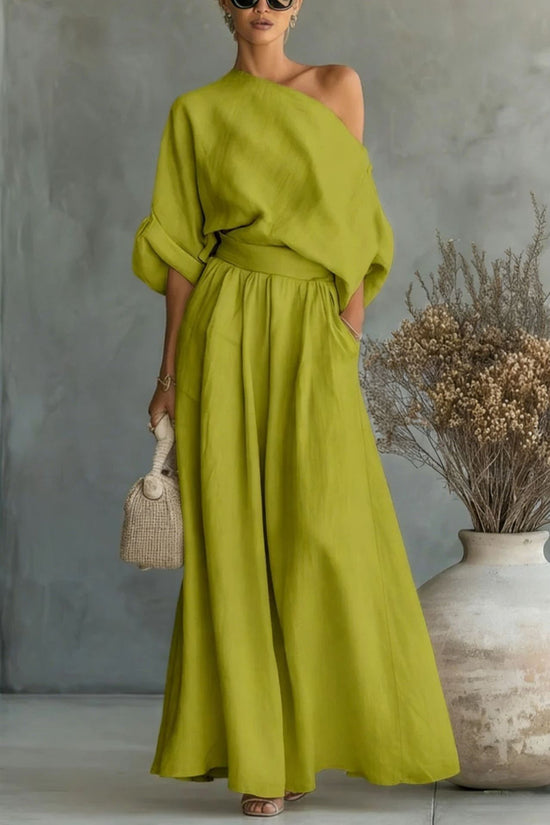 Cropped Off-shoulder Top And Pants Two-piece Set 