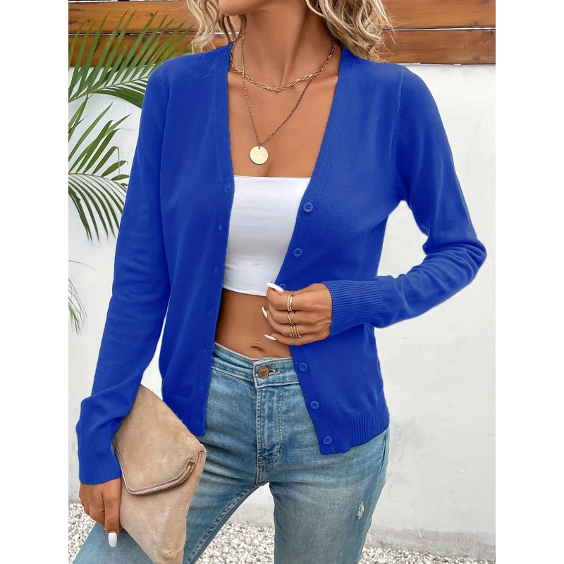 Women's Long Sleeve V-Neck Button Down Cardigan Knit Shrugs Sweater CJ US