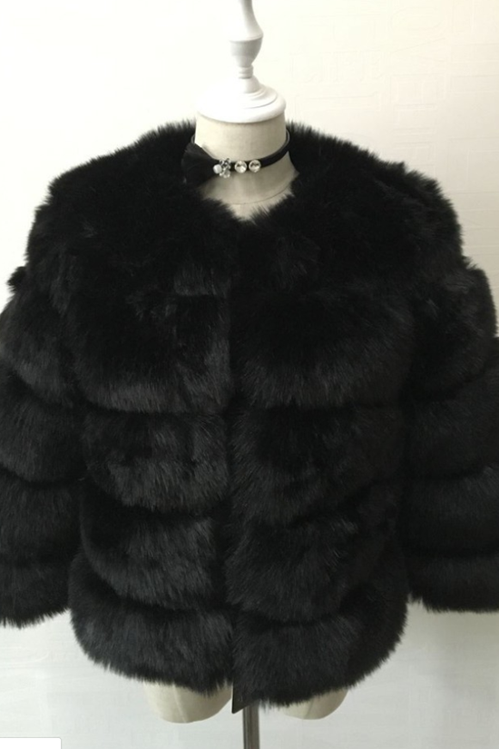 Women's Luxury Faux Fur Coat | Stand Collar Furry Jacket 