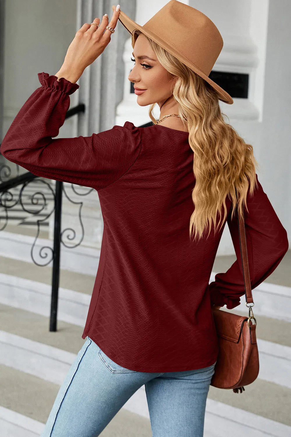 Round Neck Flounce Sleeve T-Shirt eprolo