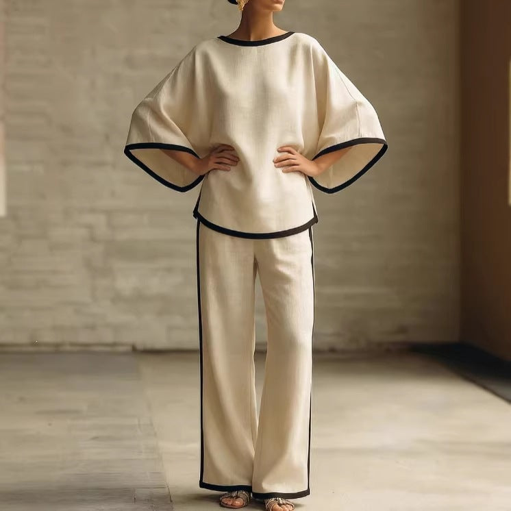 Round neck loose bat sleeves two-piece set 