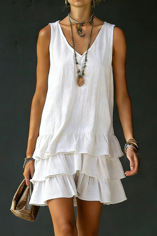 V-neck Cotton-linen Womens Fashionable Sleeveless Dress 