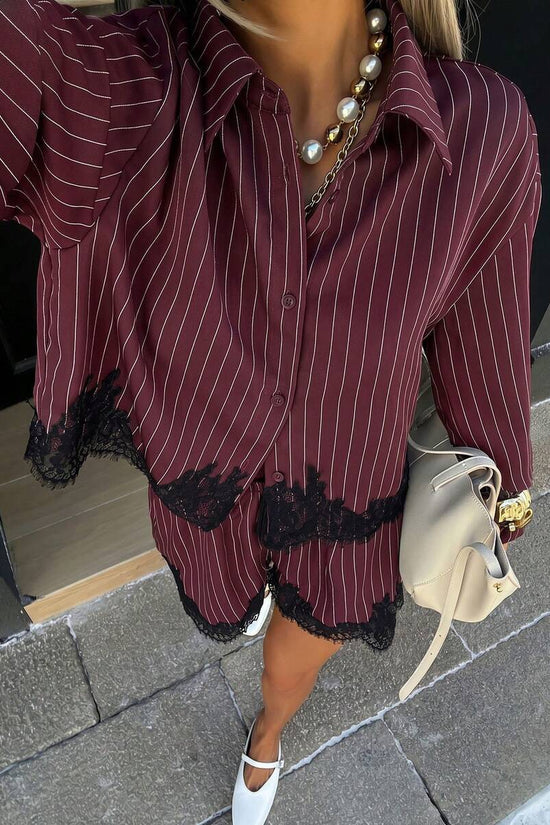Women's striped shirt drawstring shorts set 