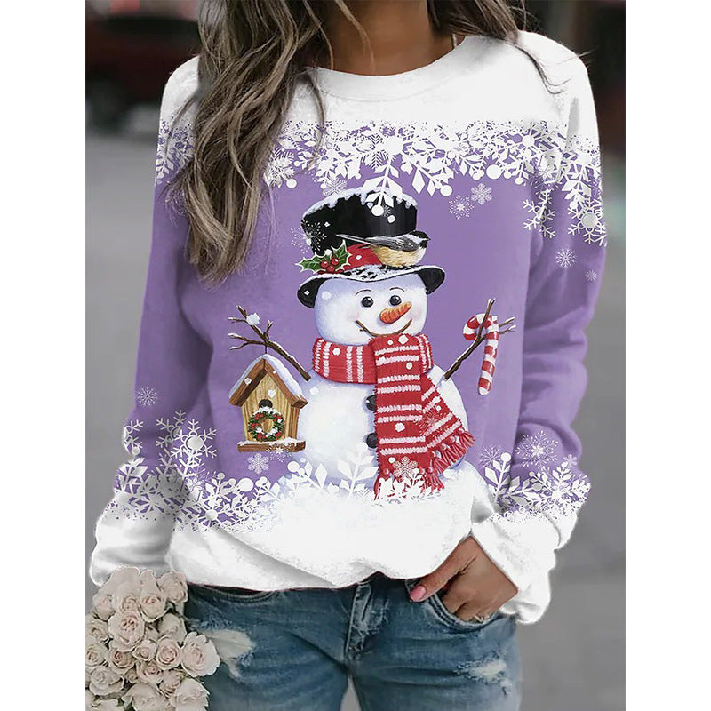 Snowman Printed Panel Loose Sweater CJ