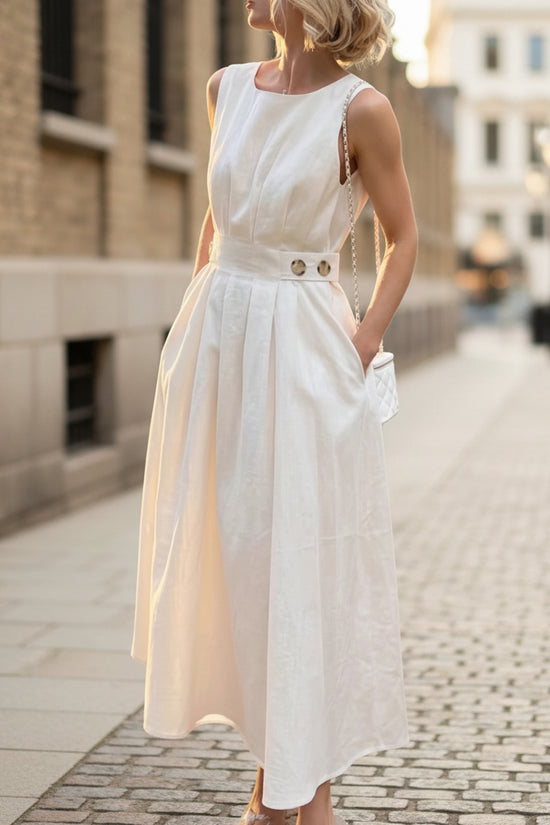 French-style Elegant Casual Minimalist Sleeveless Crew-neck Dress 