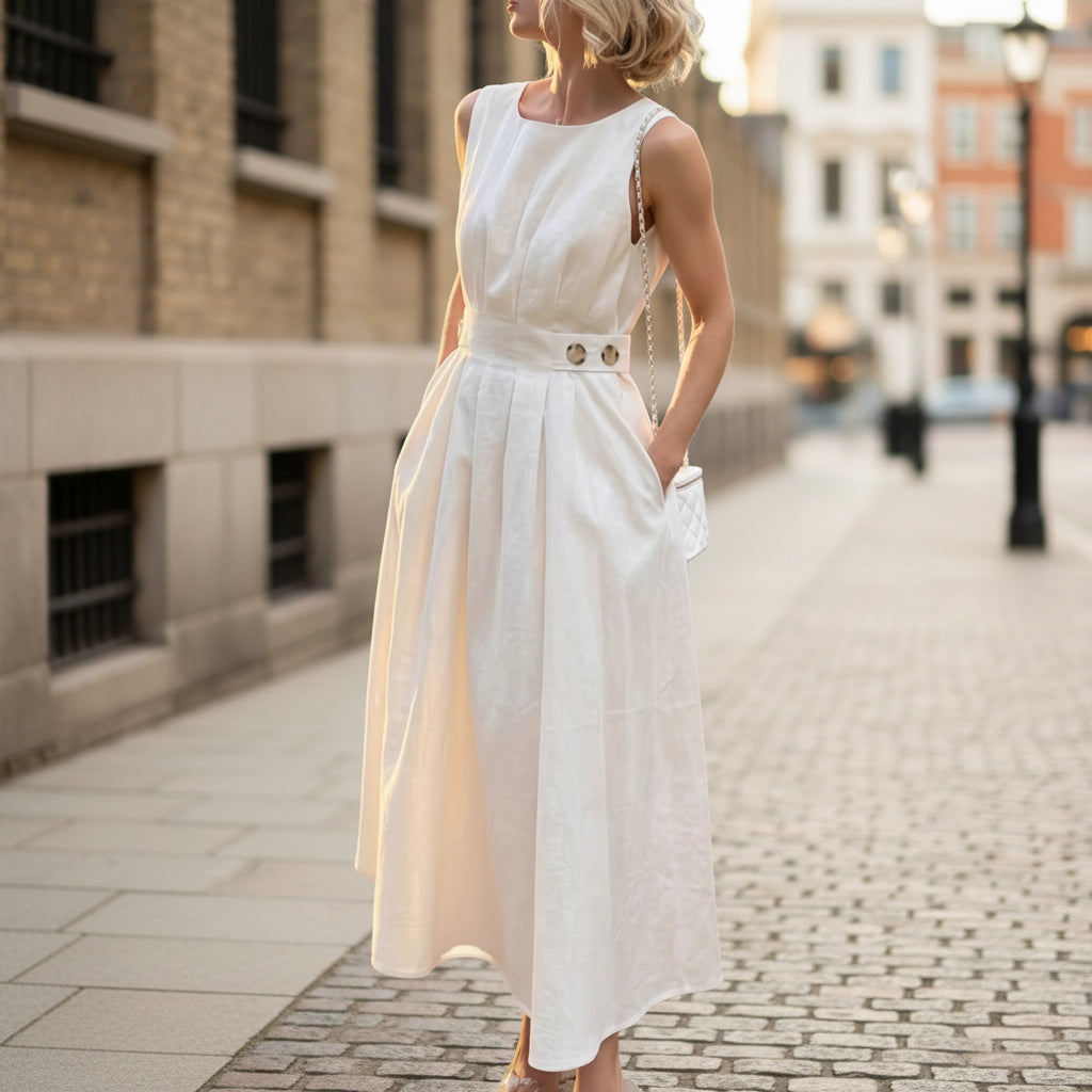 French-style Elegant Casual Minimalist Sleeveless Crew-neck Dress 
