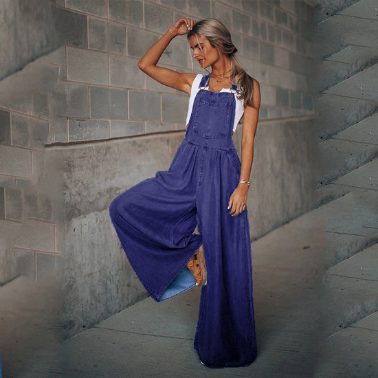 Women’s wide leg denim overalls 