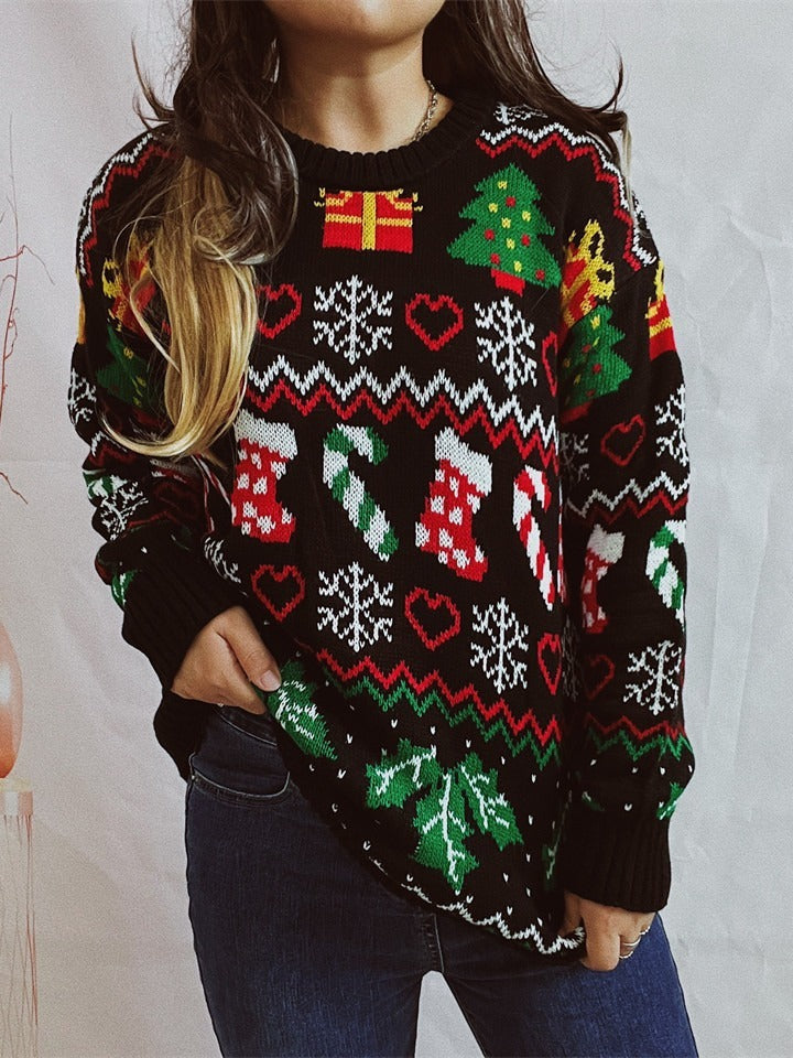 Women's Stylish Loose Round Neck Long-sleeved Sweater CJ