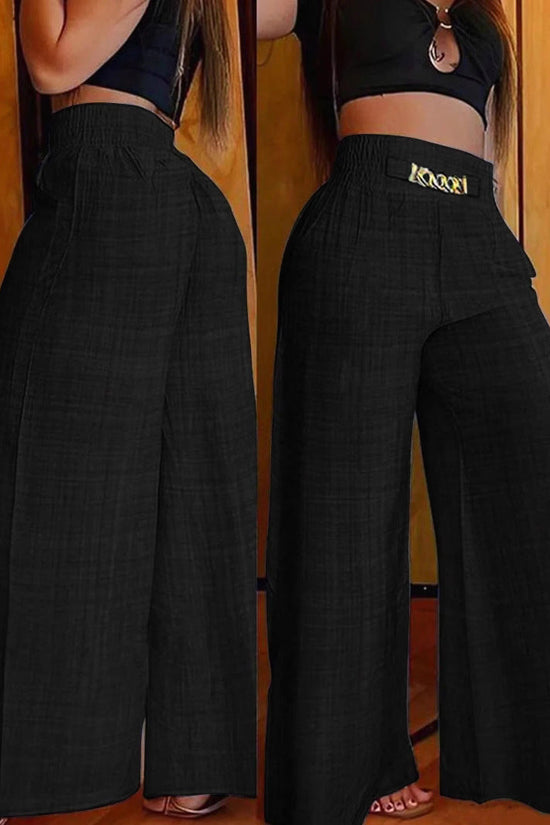New Womens Fashionable Retro High-Waist Elastic Drapey Wide-Leg Long Pants For Women 