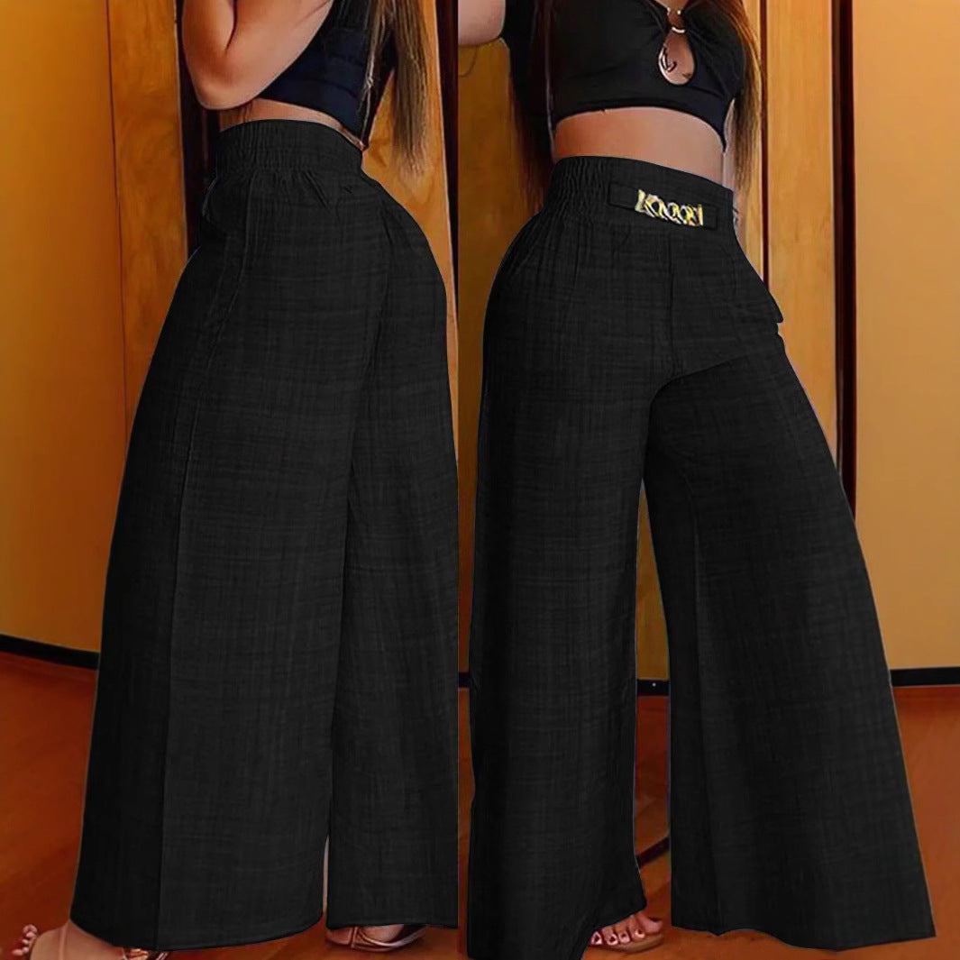 New Womens Fashionable Retro High-Waist Elastic Drapey Wide-Leg Long Pants For Women 