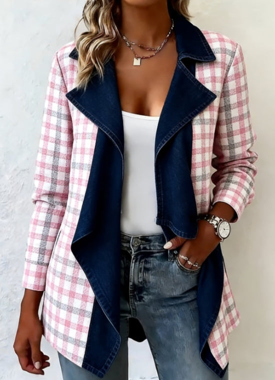 Patchwork Denim Collar Women's Long-sleeved Mid-length Coat 