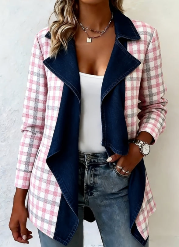 Patchwork Denim Collar Women's Long-sleeved Mid-length Coat 